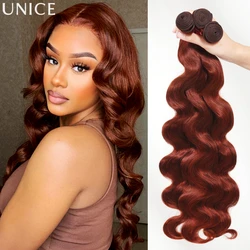 Unice-Cabello Humano ondulado para mujer, mechones de pelo 3/4 marrón rojizo, color jengibre oscuro, oferta, 33B