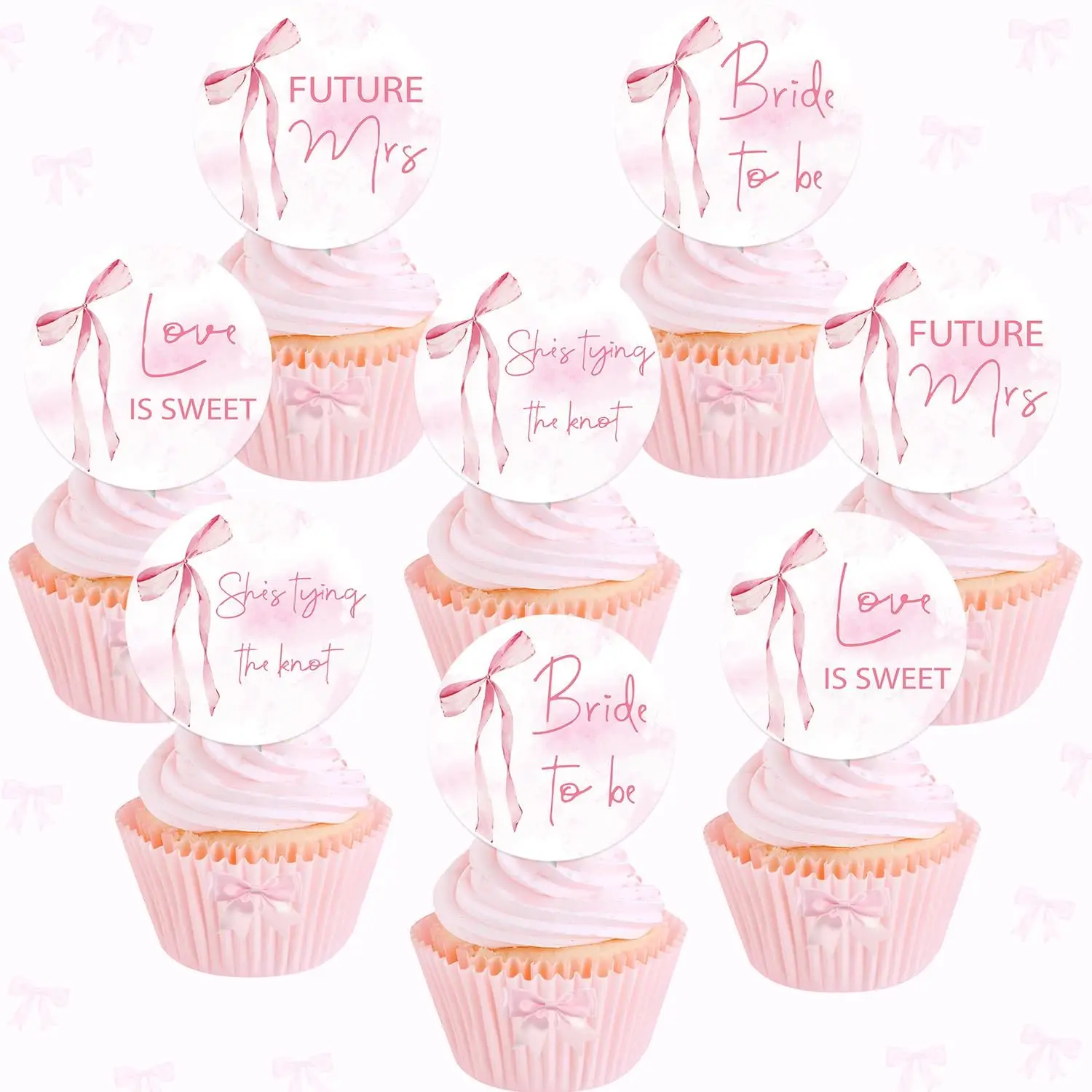 

Kreat4joy 36Pcs She's Bow Cupcake Toppers Bride To Be Bachelorette Party Decorations Double Sided Printed Bridal Shower Supplies