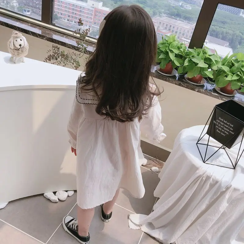 2023 New Autumn Korean Fashion Sweet Aesthetic Vintage Grace Chic Cute Kawaii Cartoon Dress Solid Color Clothes Children Girl