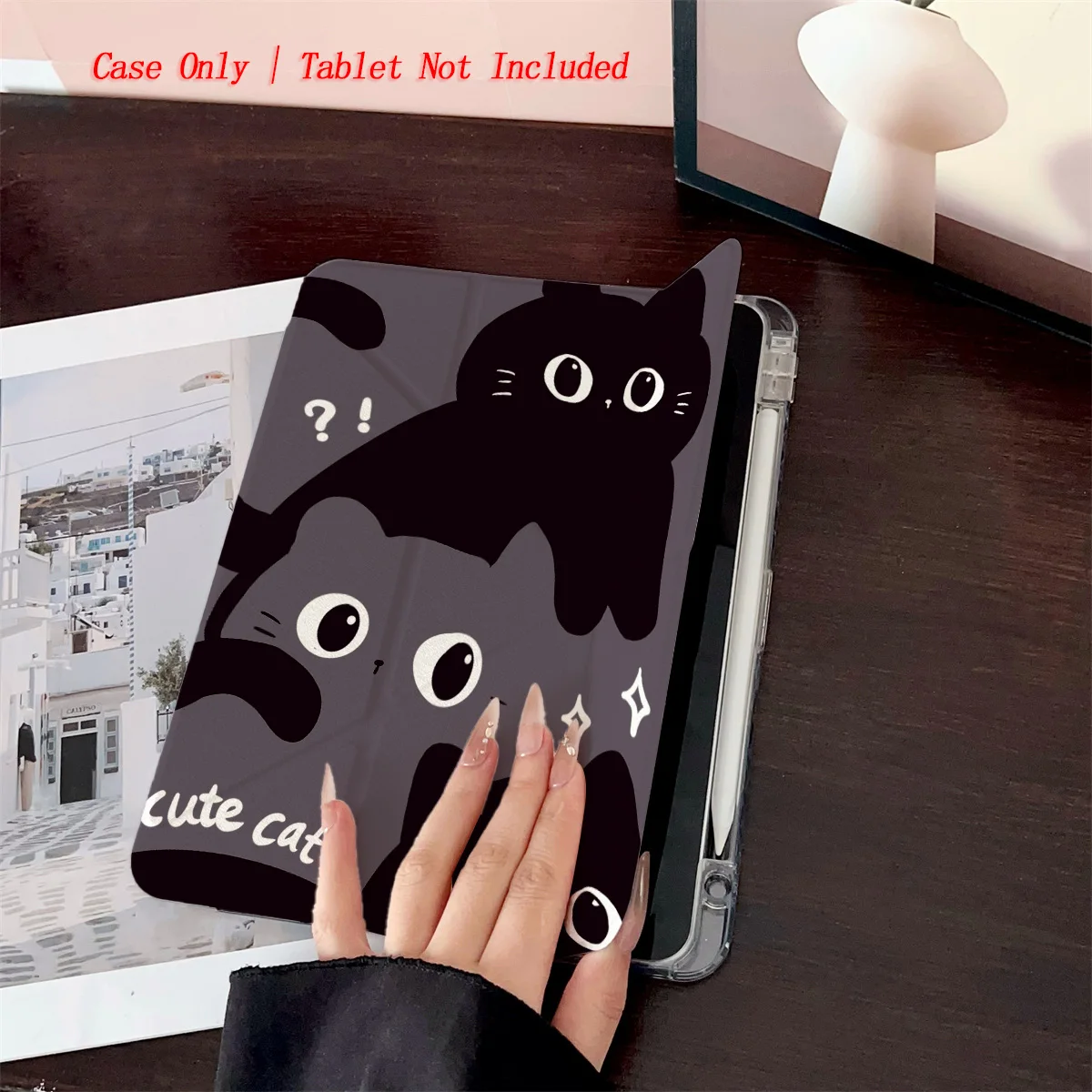 حافظة iPad أنيقة غامضة على شكل حرف Y قابلة للطي على شكل قطة سوداء صغيرة لهاتف Apple iPad 10.2 بوصة Air 4 Pro 11 Mini 5 غطاء متين