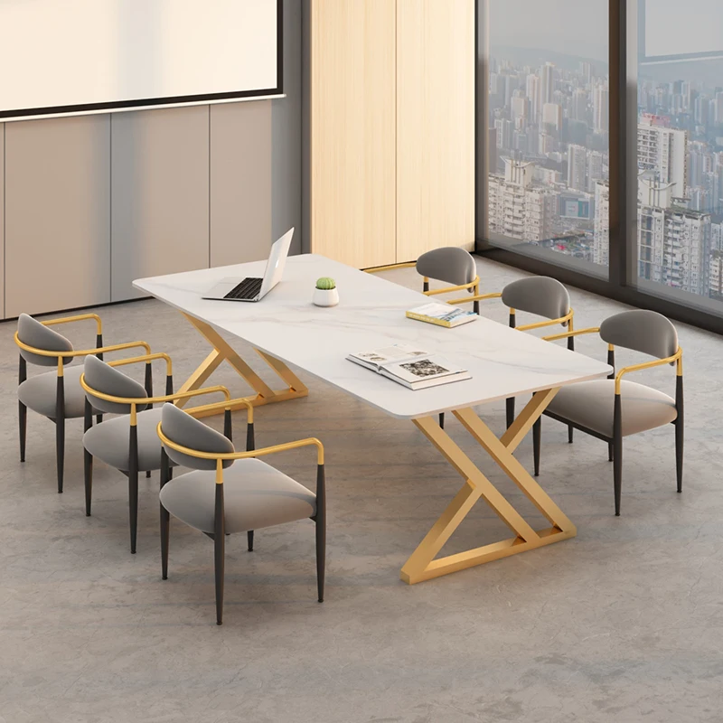 Rock slab conference table Small meeting room long table White 2m workbench Negotiation table and chair combination