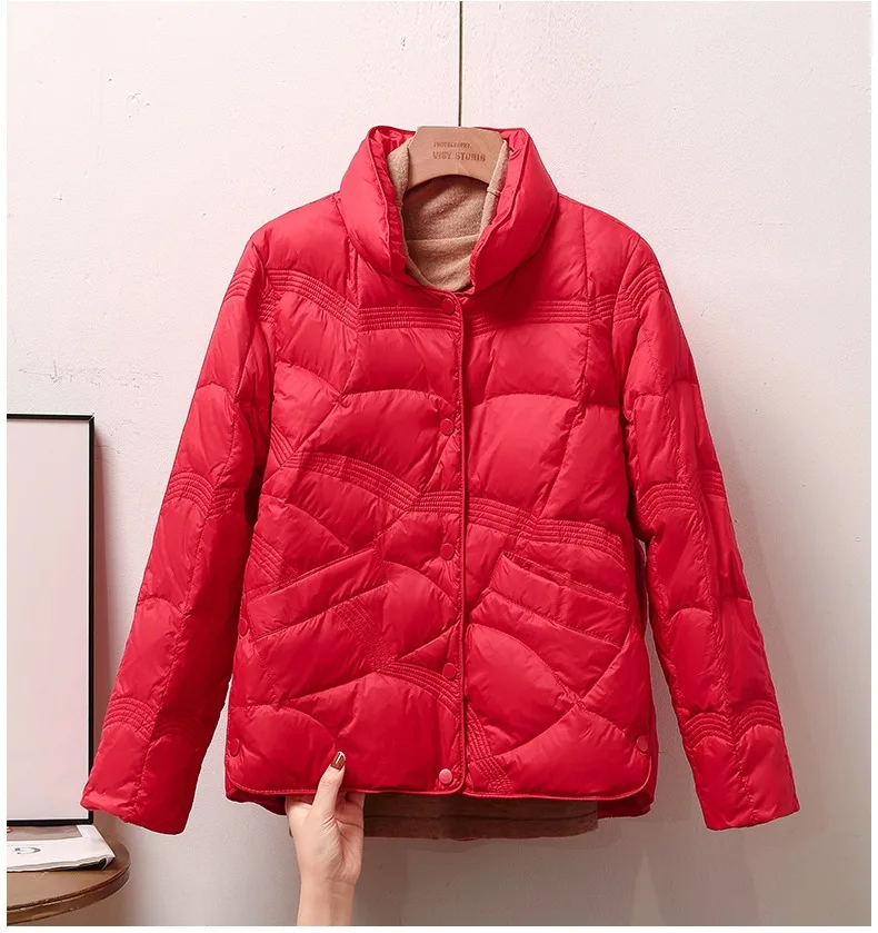 Solid Color New Light Thin Down Cotton Coat Women's Short Standing Collar Small Winter Loose Coat Single Breasted Down Jacket