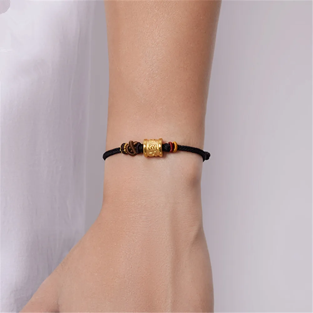 Pure 24K 999 Yellow Gold Men Women Six Words Long Tube Bead Bracelet 0.8-1g