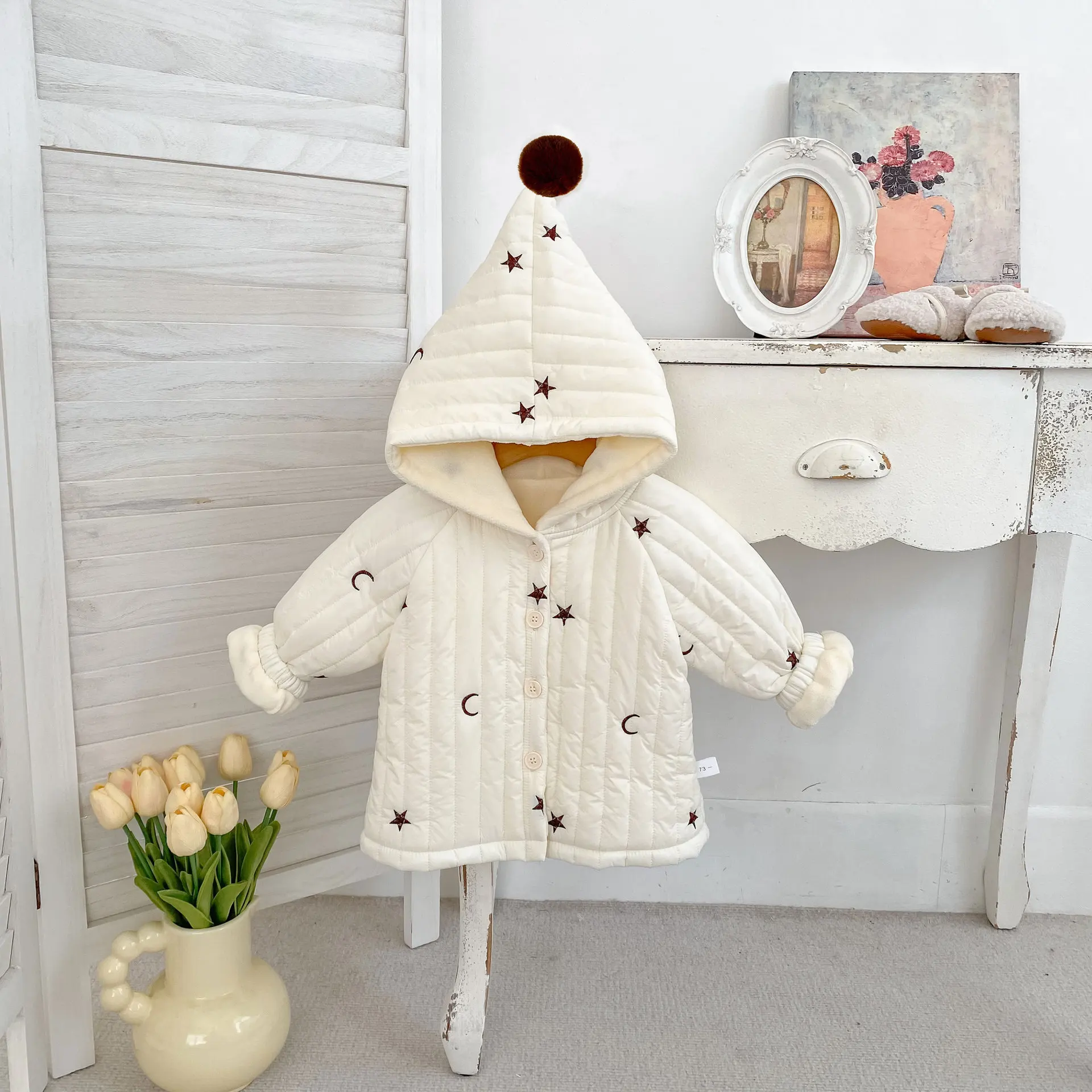 Winter New Baby Girl Long Sleeve Warm Coat Cute Star Moon Girls Cotton Padded Jacket Children Fleece Coat Kids Clothes