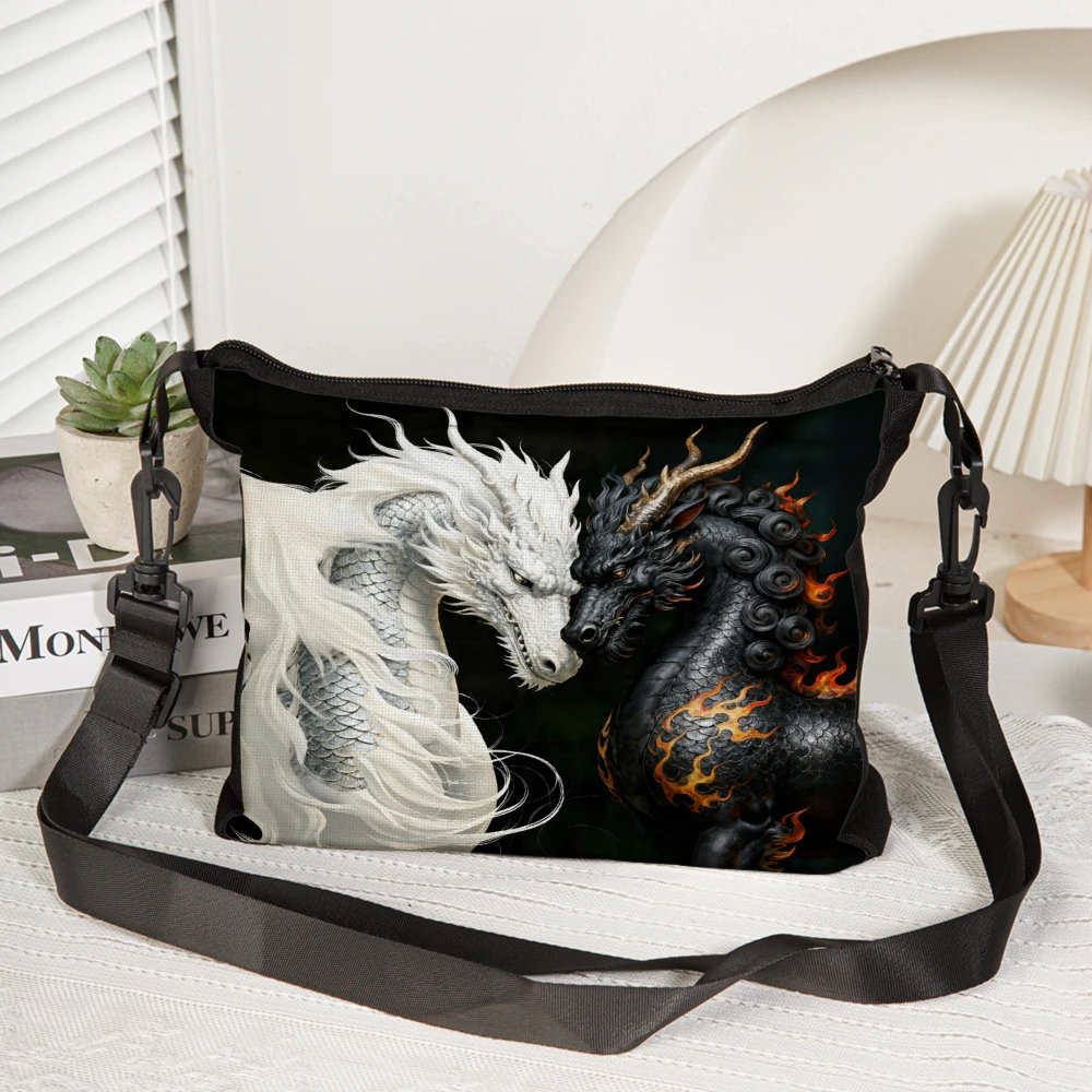 1pc Dragon Design Crossbody Bag Black White And Black Dragon Print Shoulder Bags For Women Men Fashion Casual Everyday Use Trave