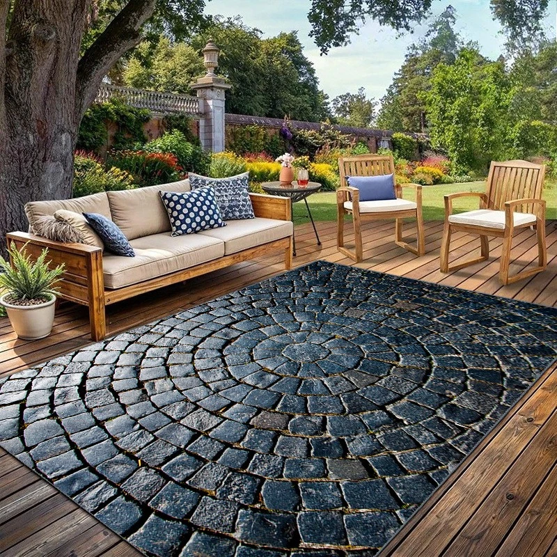Modern Stone Decorative Mat | Outdoor Rugs | Suitable for Courtyard, Balcony, Garden, Camping, RV | Machine Washable
