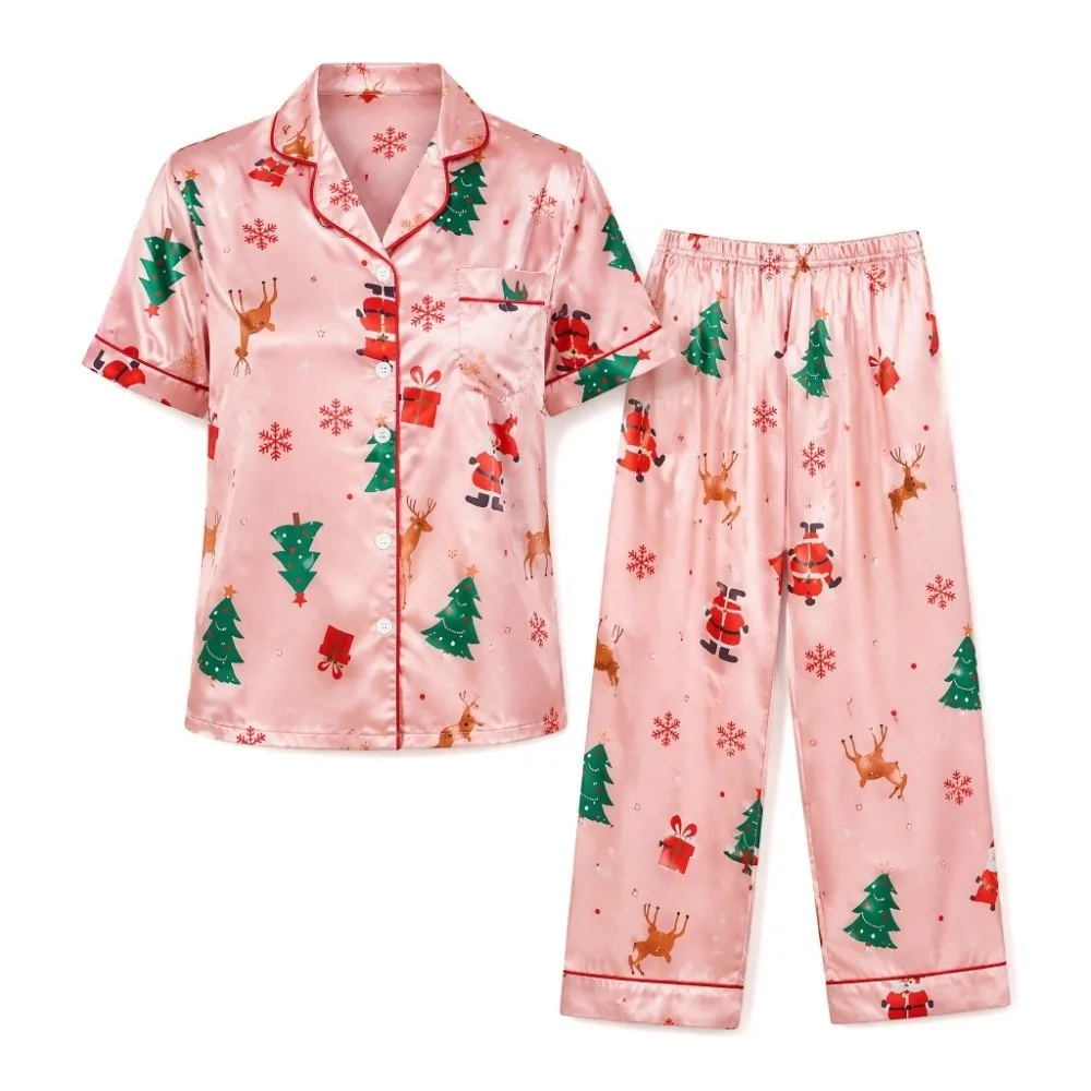 Fashion Flared Collar Pyjama Set Long Sleeve Long Pants Nightwear Set Soft 2-Piece Set Pyjamas Christmas