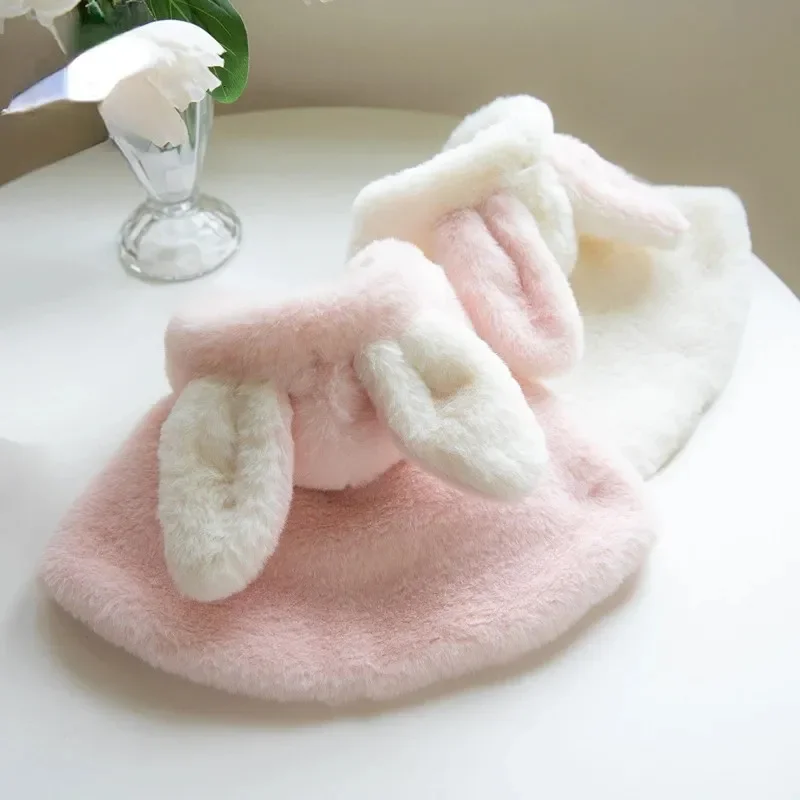 الشتاء ملابس الحيوانات الأليفة أفخم أرنب الكلب خارج عيد الميلاد عباءة سنوات معطف سترة واقية زائد الصوف معطف دافئ سميك