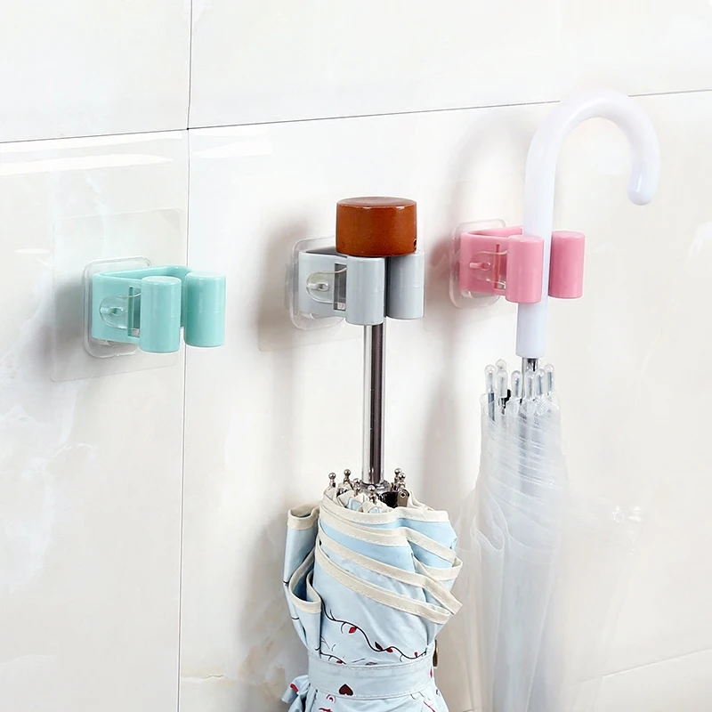 2/4PCS Home Storage Rack Bathroom Suction Hanging Pipe Traceless Hooks Wall Mounted Mop Organizer Holder Waterproof Broom Hanger