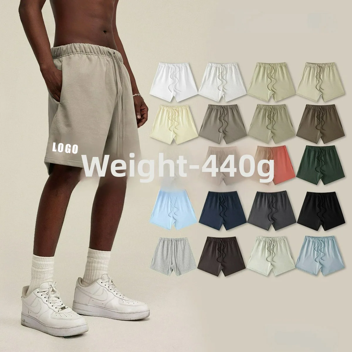 LOGO personnalisé hommes nouveau 440G coton lourd haute qualité adolescent hommes lâche cinq points pantalon sport style shorts décontractés