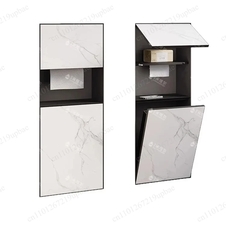 Concealed Stainless Steel Toilet Trash Can Embedded Niche Storage Rack with Toilet Brush Holder