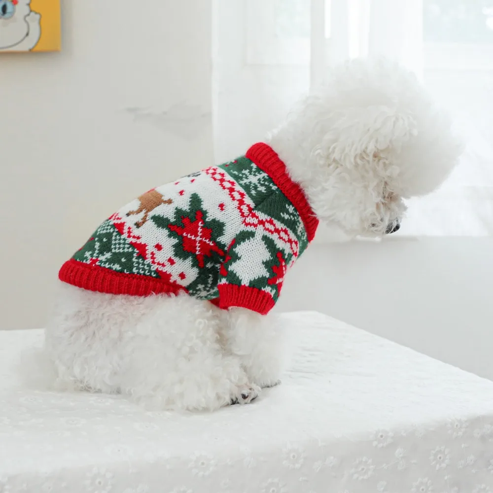 Haustier Weihnachten Schneeflocke Pullover Kleidung Hund Weihnachten Elch Strickwaren Katze Kleidung Warme Hoodie Mantel Welpen Kleidung Hund Pullover