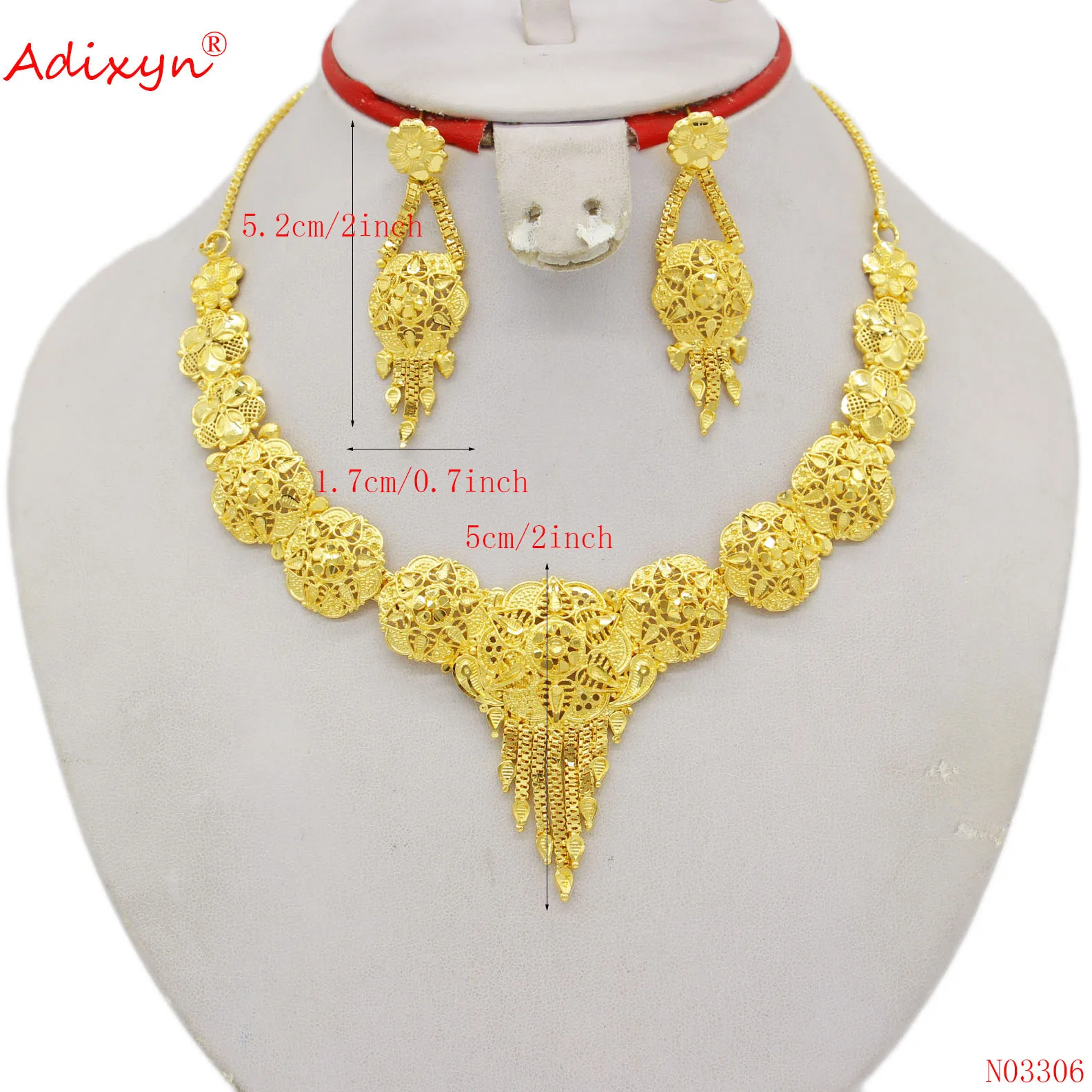 Adixyn 2022 Dubai Jewelry set for Women 24k Gold Color Earrings Necklace luxury quality jewelry Party African Gifts N03306
