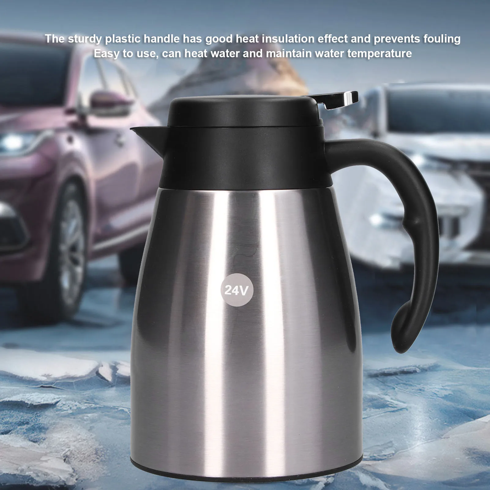 

24V 1200ml Car Water Heater Pot with Base Portable Stainless Steel Electric Kettle Pot for Truck Car