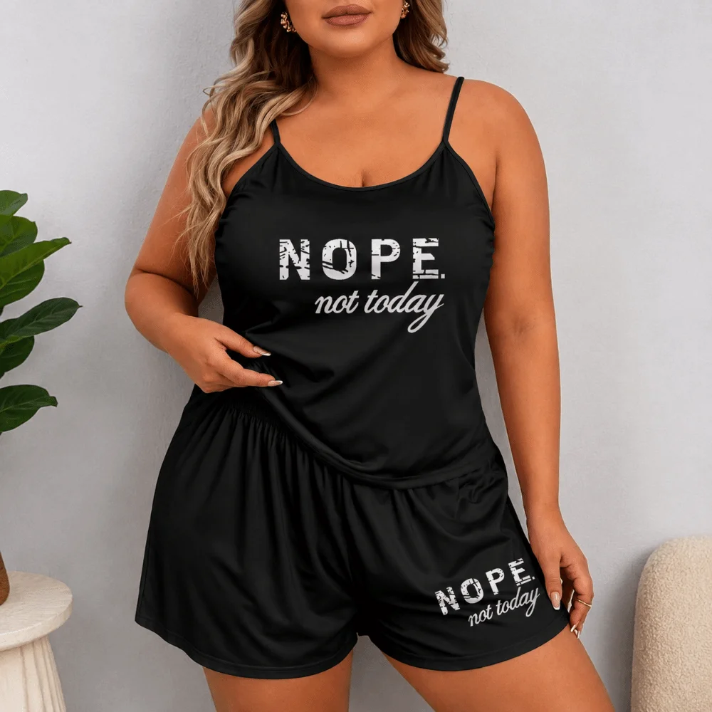 Ultra Soft Plus Size Pajama Set Letters Oversized Printed Cami Pajama Set Elastic Breathable Loose Sleepwear Set Home Wear
