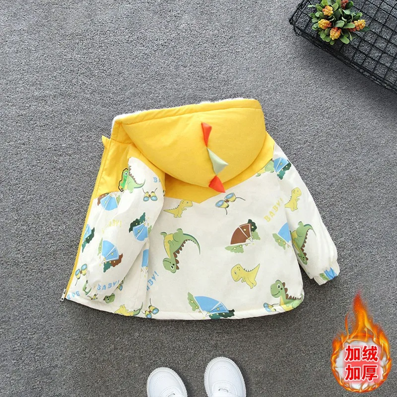 

Winter Add Velvet Thick Warm Jackets Boys Cartoon Dinosaur Coat Girls Sports Casual Windbreaker Outerwear Kids Christmas Clothes