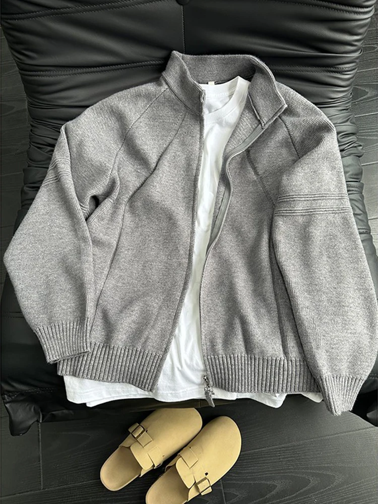 

ay Cleanfit Splice Design Stand Collar Open Cardigan Knitted Sweater Men's Autumn Lazy Sle High-End Feeling Outerwear