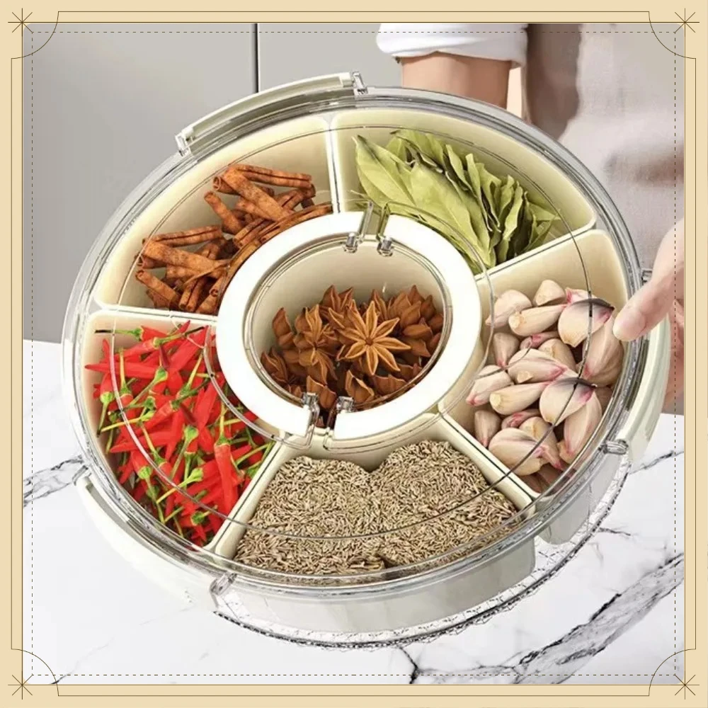 6‑Compartment Rotating Transparent Divided Snack Container Food Storage Box for Nut Candy Fruit Home Party Serving Organizer