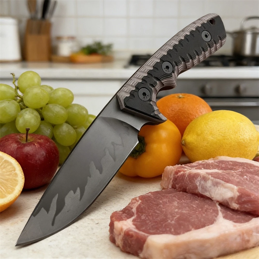 

Кухонный нож высокой твердости с ножнами, лезвием 9Cr18Mov и двухцветной ручкой G10, домашний кухонный нож для фруктов, инструмент для резки мяса