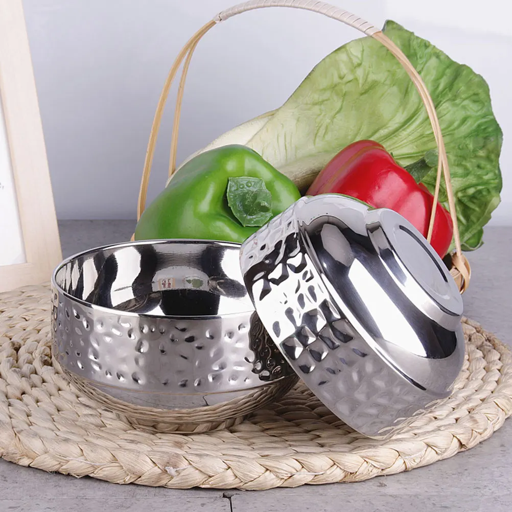 

Stainless Steel Hammered Rice Bowl Thermal Insulated Soup Noodle Bowl Microwavable Lunch Container for Hot Food Home Restaurant