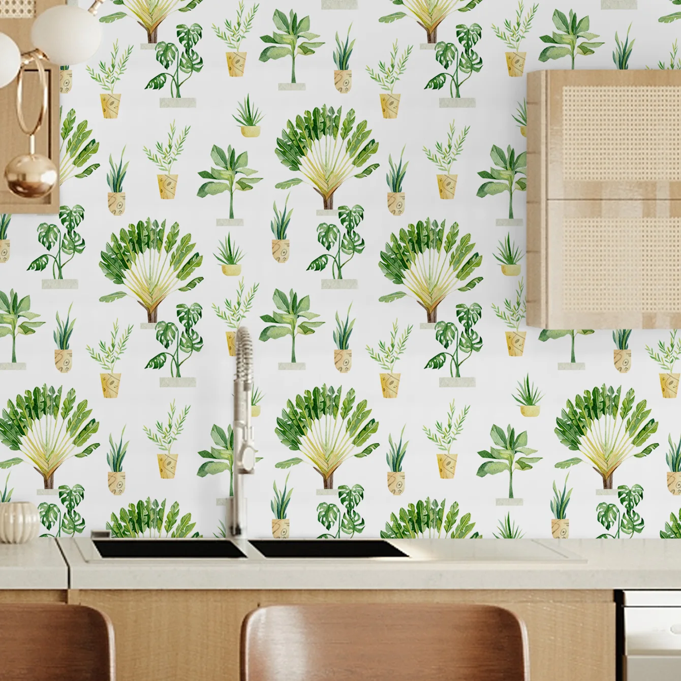 Green Plants Wallpaper DIY Self Adhesive Waterproof Tropical Potted Wall Paper Murals for Bedroom Kitchen Cabinet Sticker