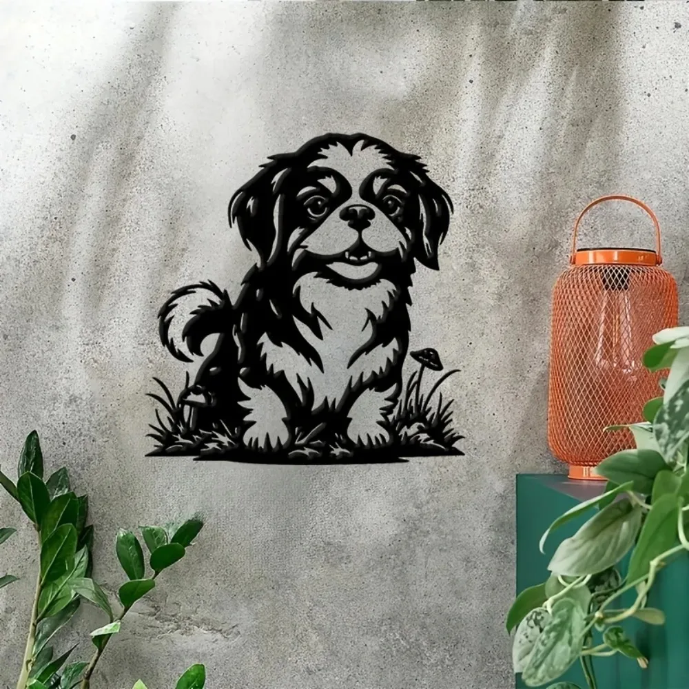 CIFBUY Wrought Iron Metal Wall Art Rustproof Weather Resistant Indoor Outdoor Hanging Decor 2D Pug For Home Garden