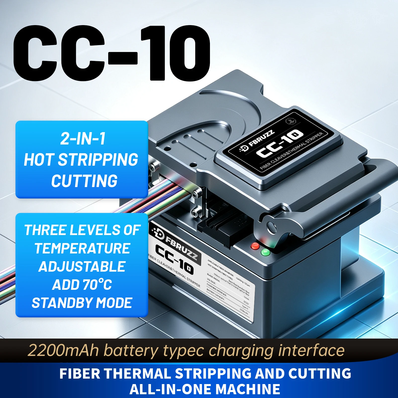 Sherui CC10 Fiber Cleaver and Thermal Stripper All-in-One Tool, Rechargeable Fiber Hot Stripping & Cutting Machine for SM MM Ribbon Drop Cable FTTH FTTX
