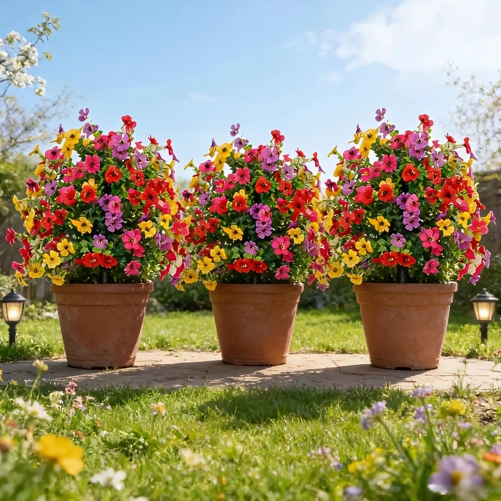 Künstliche Blumen für den Außenbereich, UV-beständig, mit Erdspießen, realistische Kunstpflanzen für Garten, Hof, Terrasse, Veranda, Hochzeit, Party – Detail 2
