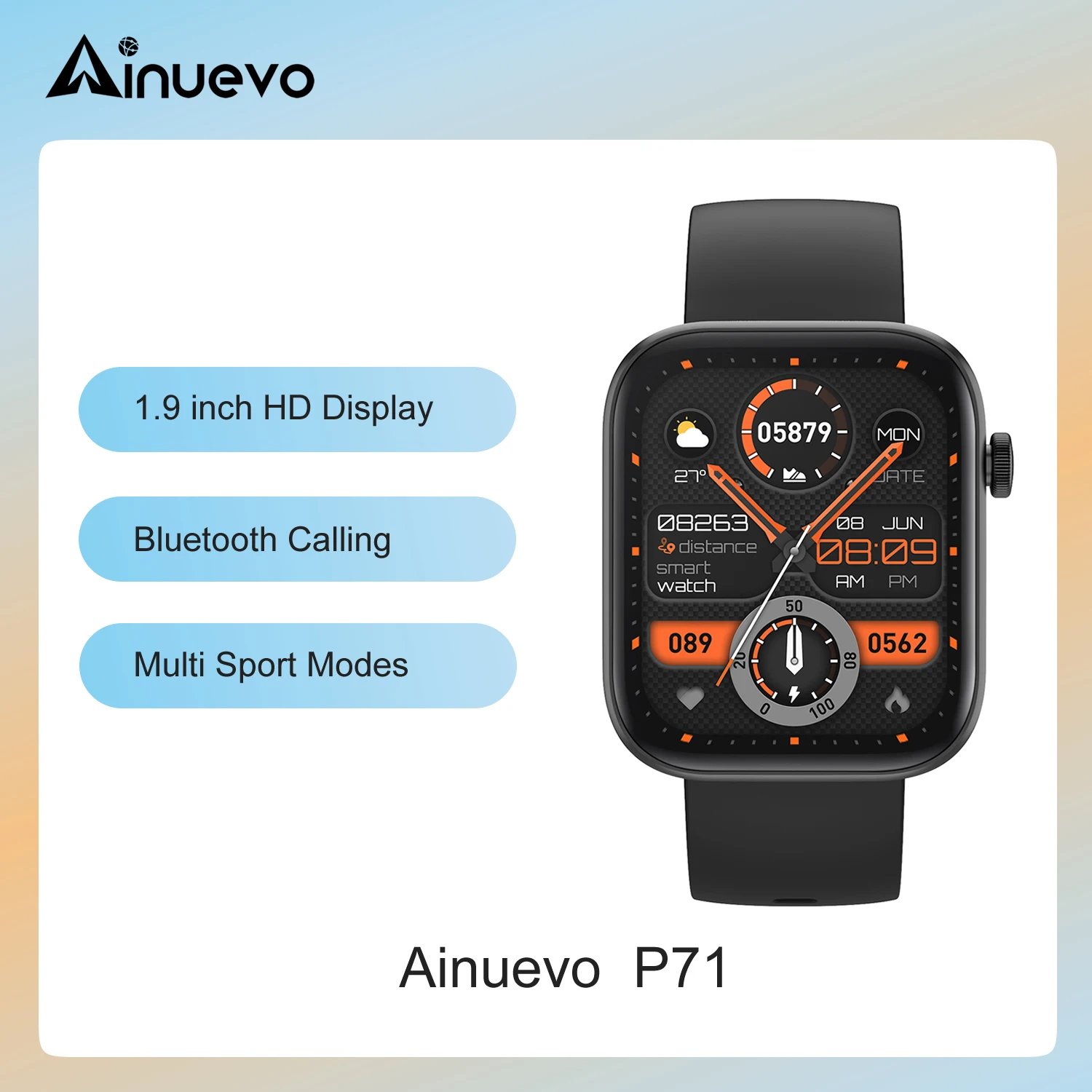 

Ainuevo P71 Bluetooth Call Smart Watch 1.9" Display 100+ Sport Modes IP68 Waterproof Fitness Tracker Smartwatch For women men