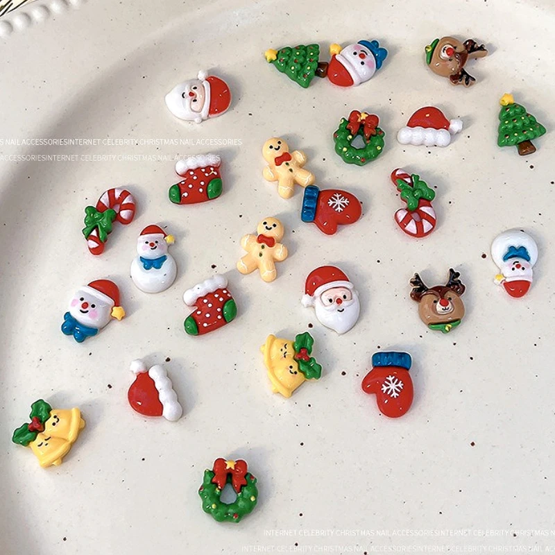 クリスマス サンタクロース ツリー 手袋 帽子 靴下 エルク ヒョウ 蝶結び 蝶 パール 雪の結晶 星 ネイルアート アクセサリー デコレーション