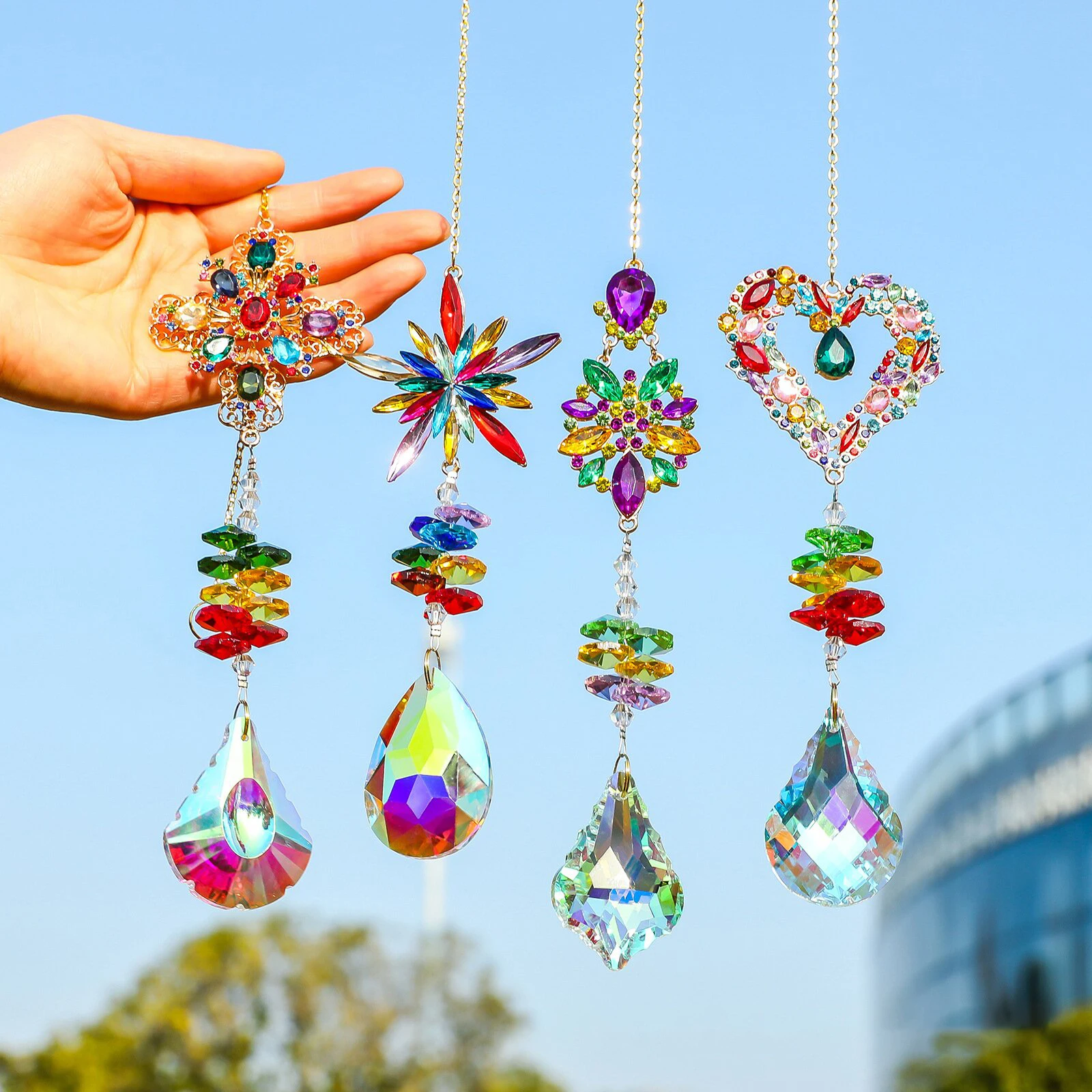 Colorful Crystal Suncatcher Hanging Rainbow Maker Prism Sun Catcher Ornament For Garden Window Outdoor Home Decor Chakra Pendant