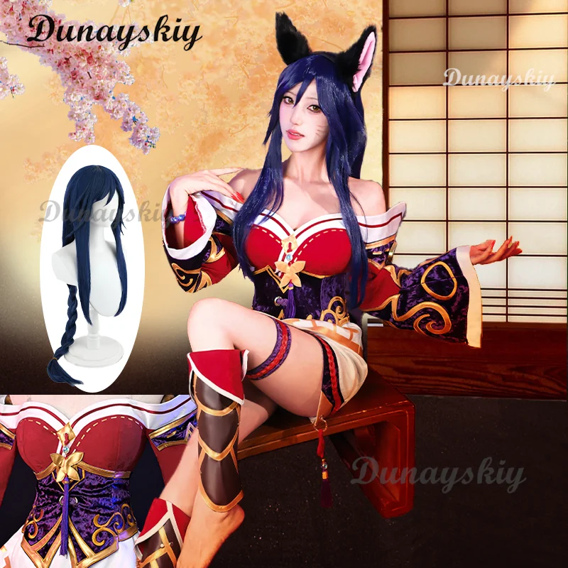 Ahri Champion Nine Tails Wildd Riftt Game Cosplay Costume Wig Ahri Red Dress Halloween Cosplay