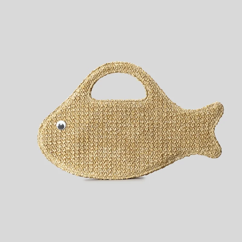 

Fun And Cute Little Fish Shaped Handbag Summer Seaside Vacation Beach Bag Women's Leisure Woven Bag Hand-held Bag
