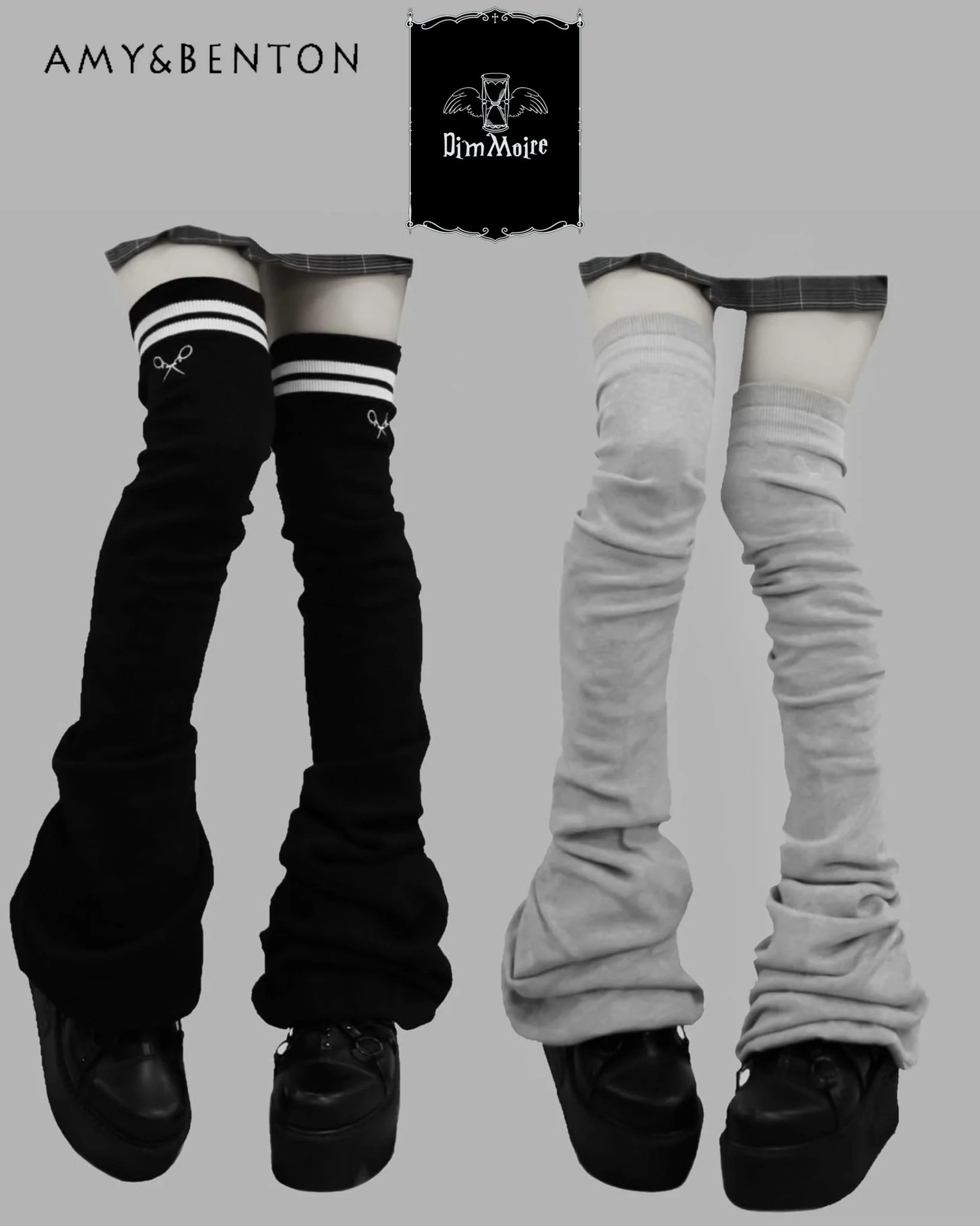 Japanese Mine Series Cartoon Print Striped Over-the-Knee Leg Warmers Subculture Gothic Sexy Multi-Layer Leg Warmers JK Socks