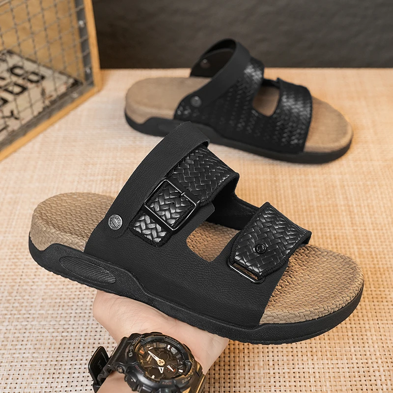 

Men's one strap sandals summer classic cork footbed arch support comfort casual slides anti slip wearable outdoor beach sandals
