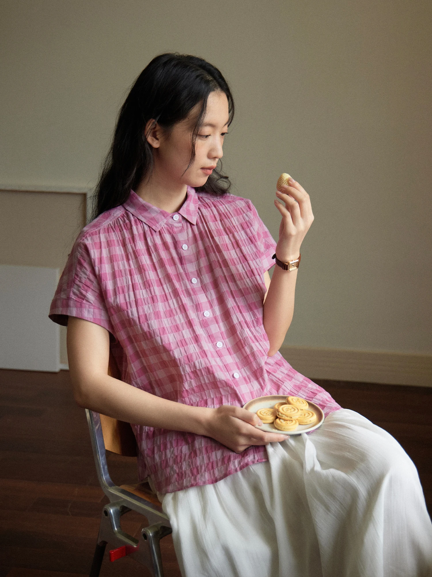 

Легкая женская рубашка Sullenger с коротким рукавом, летняя, в розовую клетку, дышащая, комфортная, во французском стиле