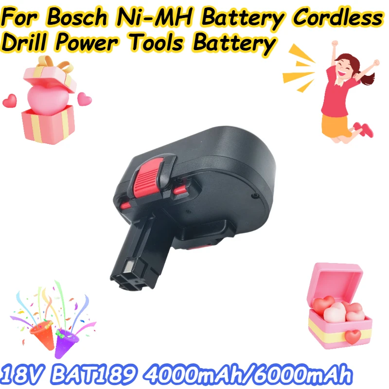 

4000mAh/6000mAh For Bosch 18V BAT189 Ni-MH Battery Cordless Drill Power Tools Battery