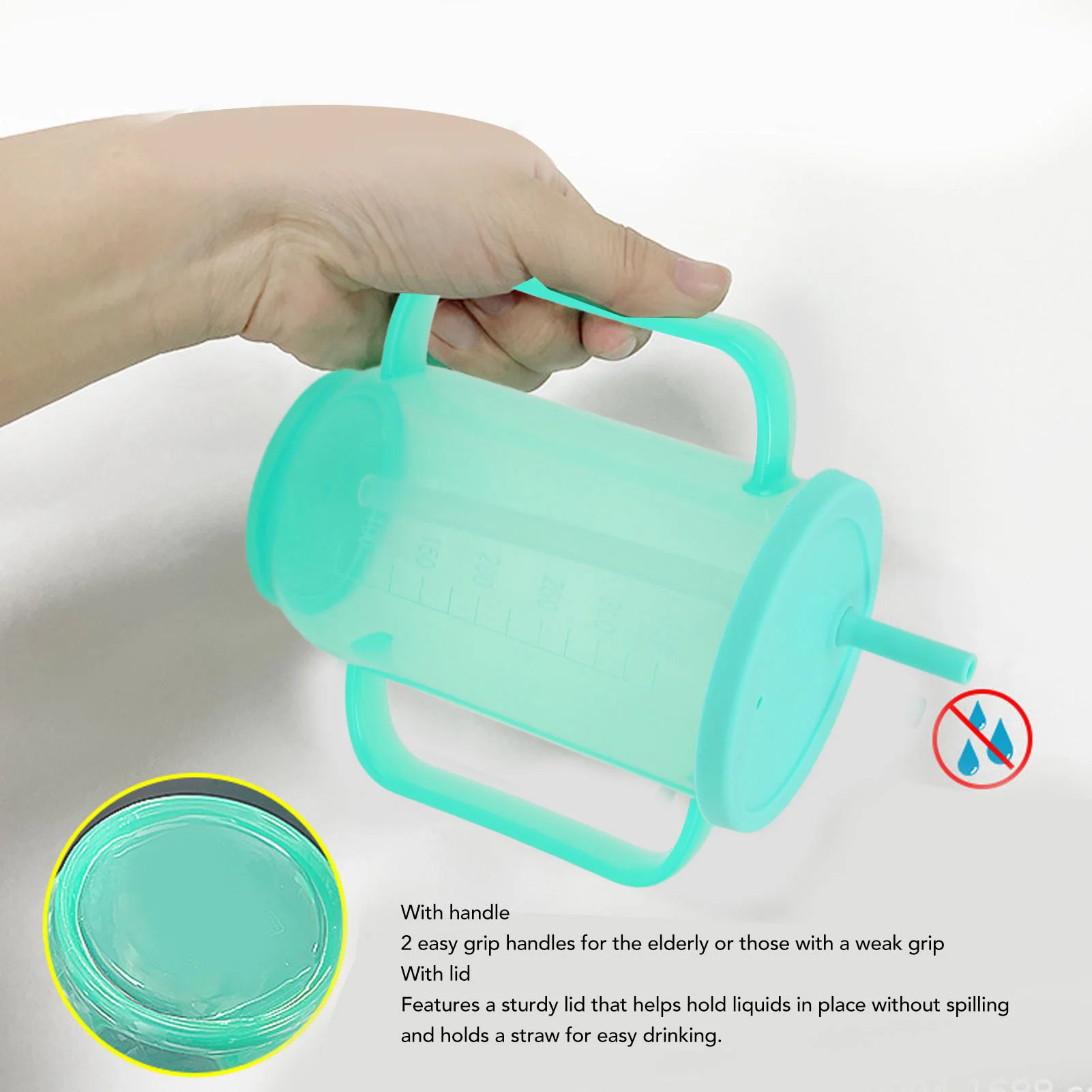 Convalescent Feeding Cup Adult Sippy Cup Portable Spillproof 2 Handles Easy To Use 350ML Heat Resistant for Disabled Patients