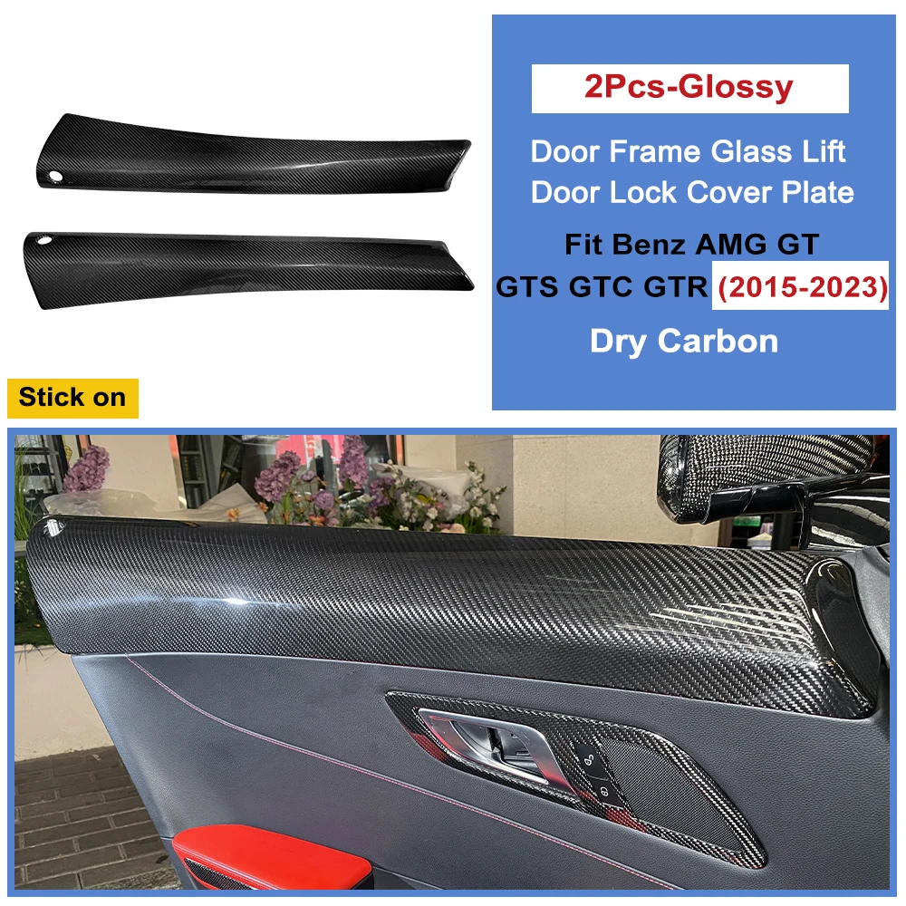 Fit 2015-2023 Benz AMG GT GTS GTC GTR Dry Carbon Door Frame Cover Plate Inner Door Lock Window Lift Trim Sport Interior Decor