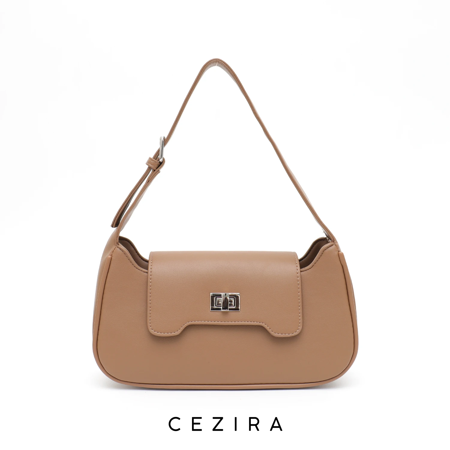 

CEZIRA Fashion Chic Design Women PU Vegan Leather Underarm Bags Luxury Lock Flap Shoulder Handbags Adjustable Strap Saddle Purse