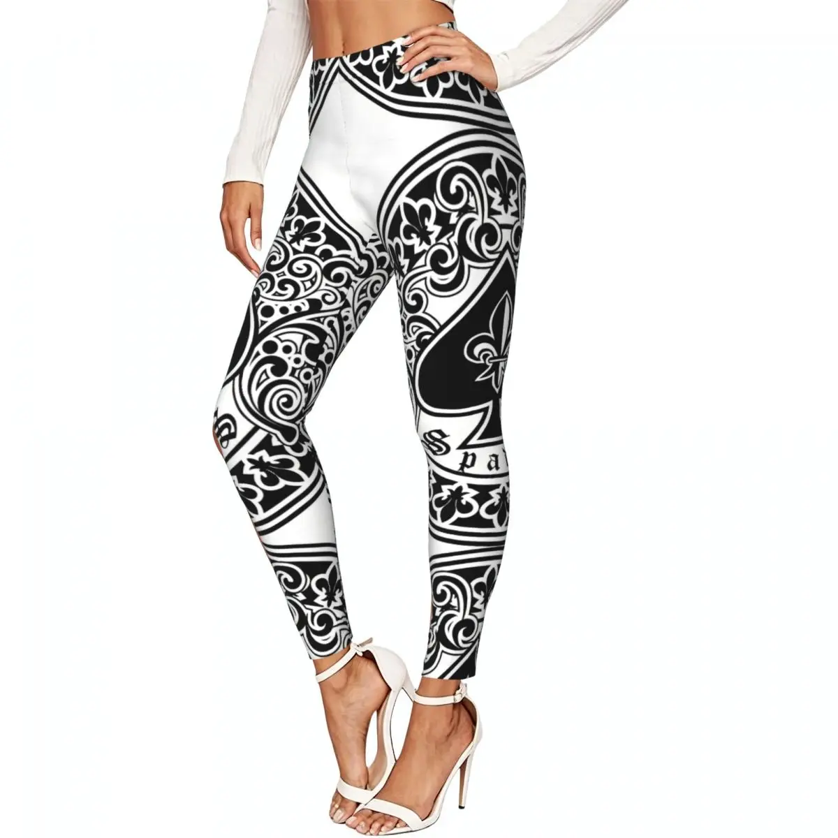 Spades With Iligree Lily Flower Women Stretchy Leggings High Elastic Comfortable Fitness Yoga Pants