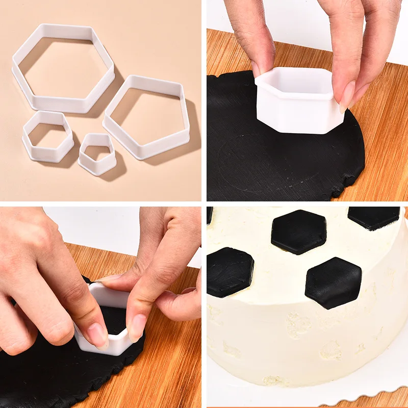 4 Sizes Hexagon Football Soccer Ball Plastic Cookie Cutter Sugar Fondant Cake Decoration Mold Kitchen Accessories Hot
