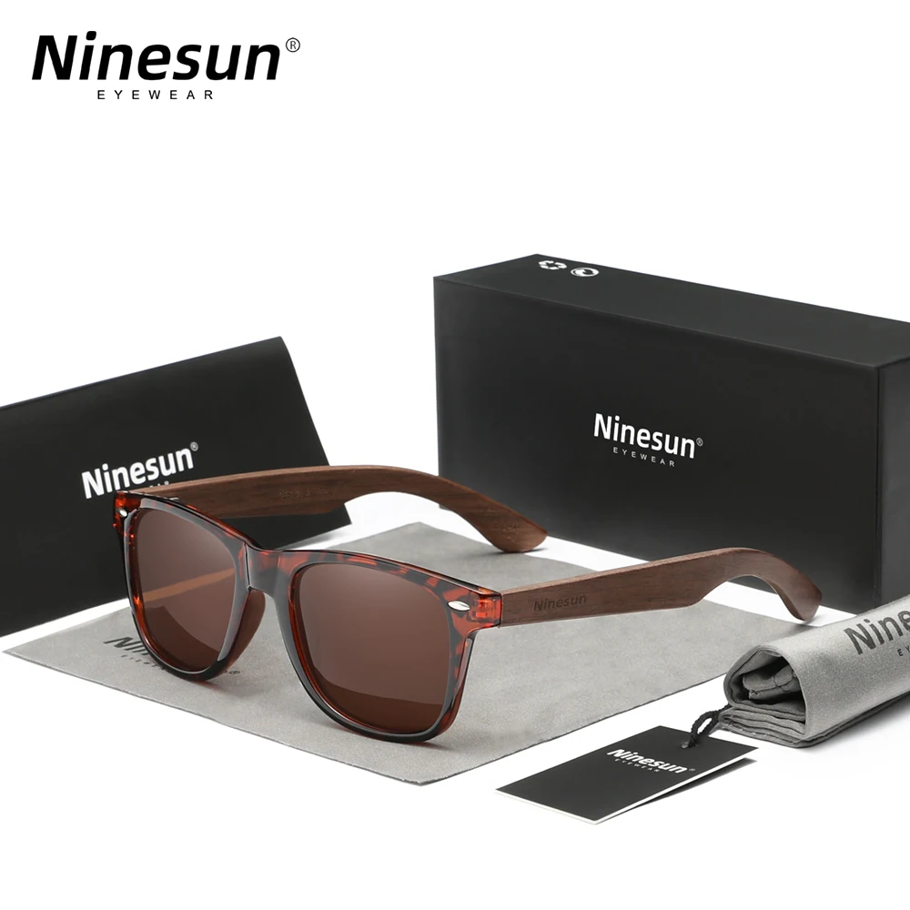 

NINESUN Black Walnut Temples Wooden Polarized Sunglasses Men's Eyewear Handmade UV400 Protective Glasses Beach Holiday Eyeglass