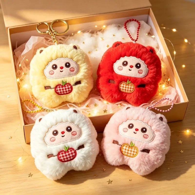 Kawaii fruit lamb squeaking plush key chain, cute sheep plush bag charm pendant, cartoon plush animal doll, gift.