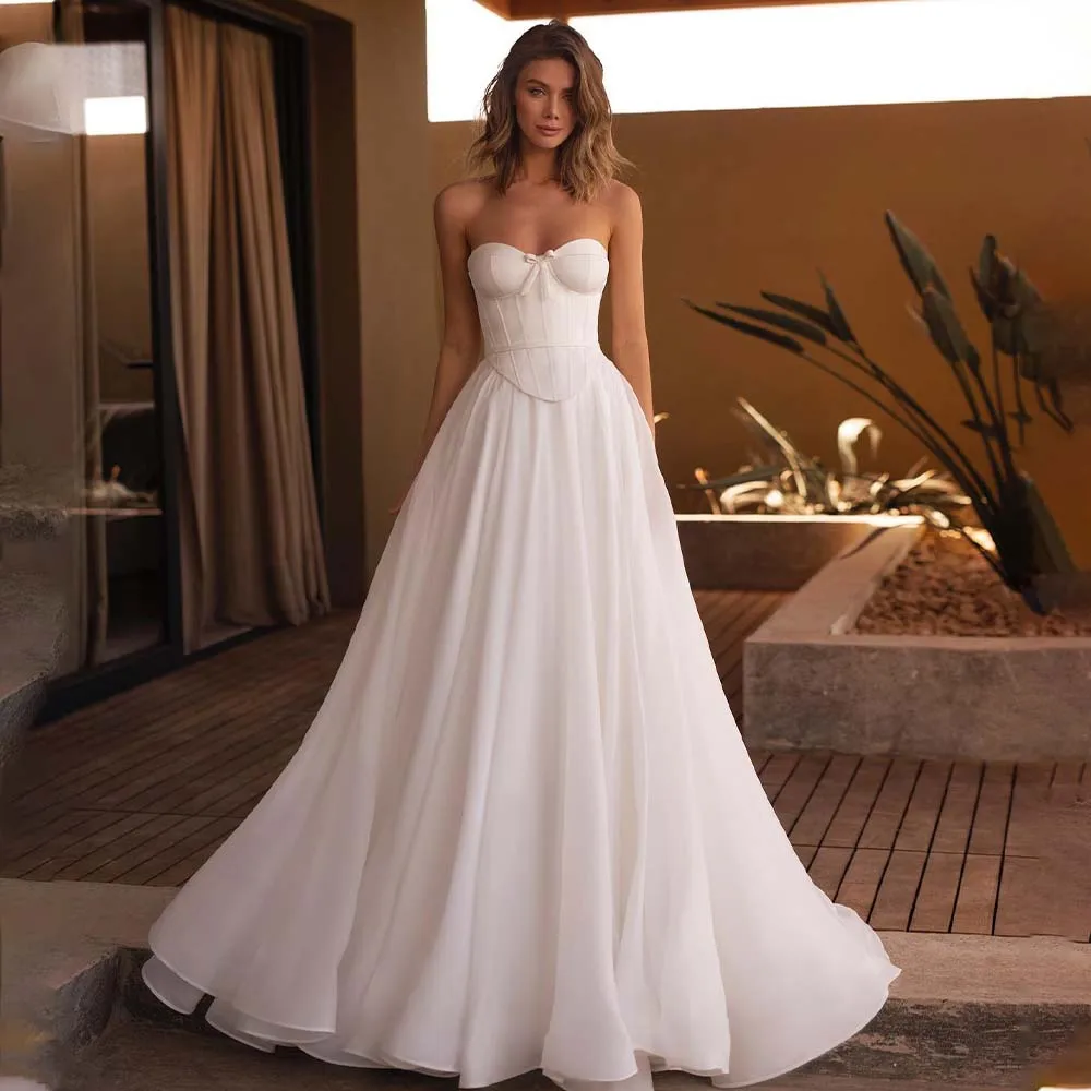 

Simple Strapless Chiffon Beach A Line Wedding Dresses Custom Made Formal Bridal Grown 2024 Vestido De Noival