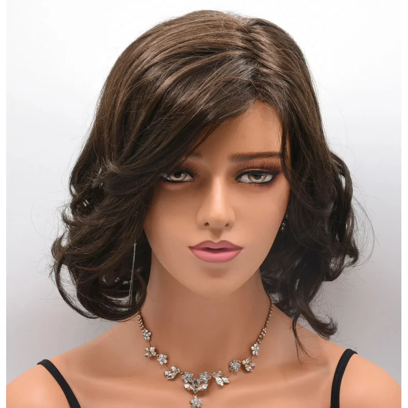 

Human Hair New Fashion Women's Long Natural Dark Brown Wavy Wigs 14 In