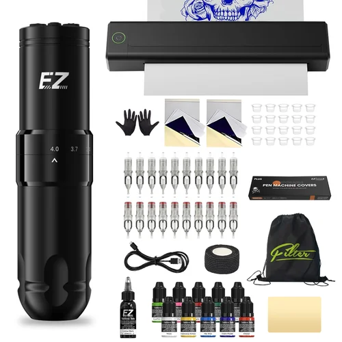 Kits de máquina de tatuaje Transer, impresora de tatuaje con cartucho inalámbrico ajustable, pluma de tatuaje para cartucho de agujas de tatuaje