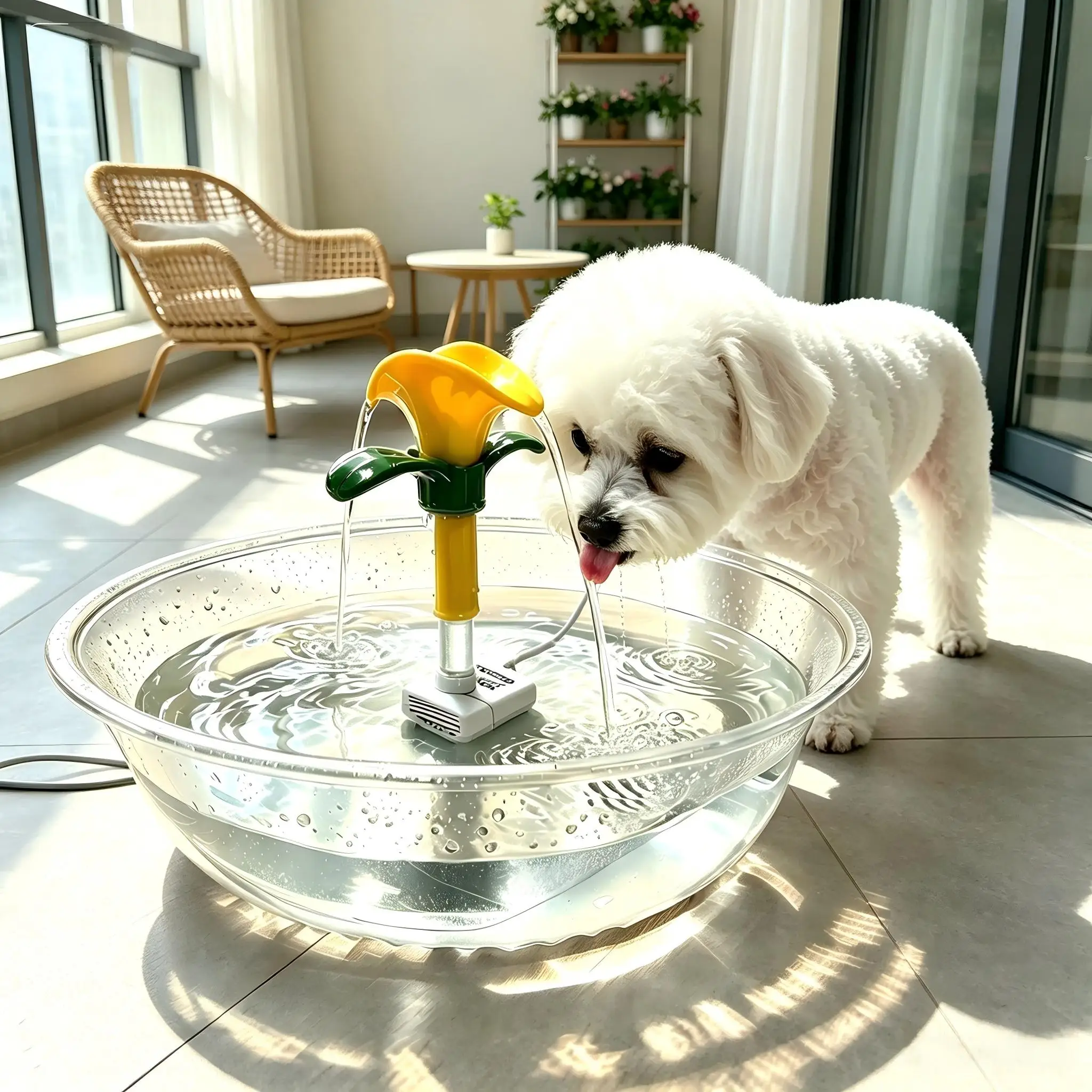 T-Shaped Bionic Small Flower Fountain with USB Low-Pressure Water Pump（not include the basin）, DIY to Fit Most Water Bowls