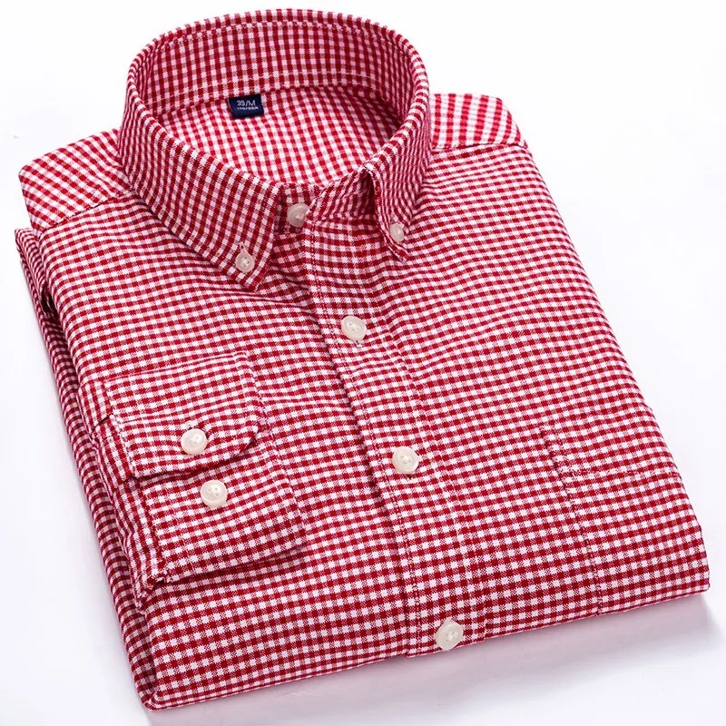 

Quality 100% Cotton Men's Fashion Plaid Oxford Long Sleeve Shirts Soft Thick Autumn Spring New Design Button Casual Dress Shirt