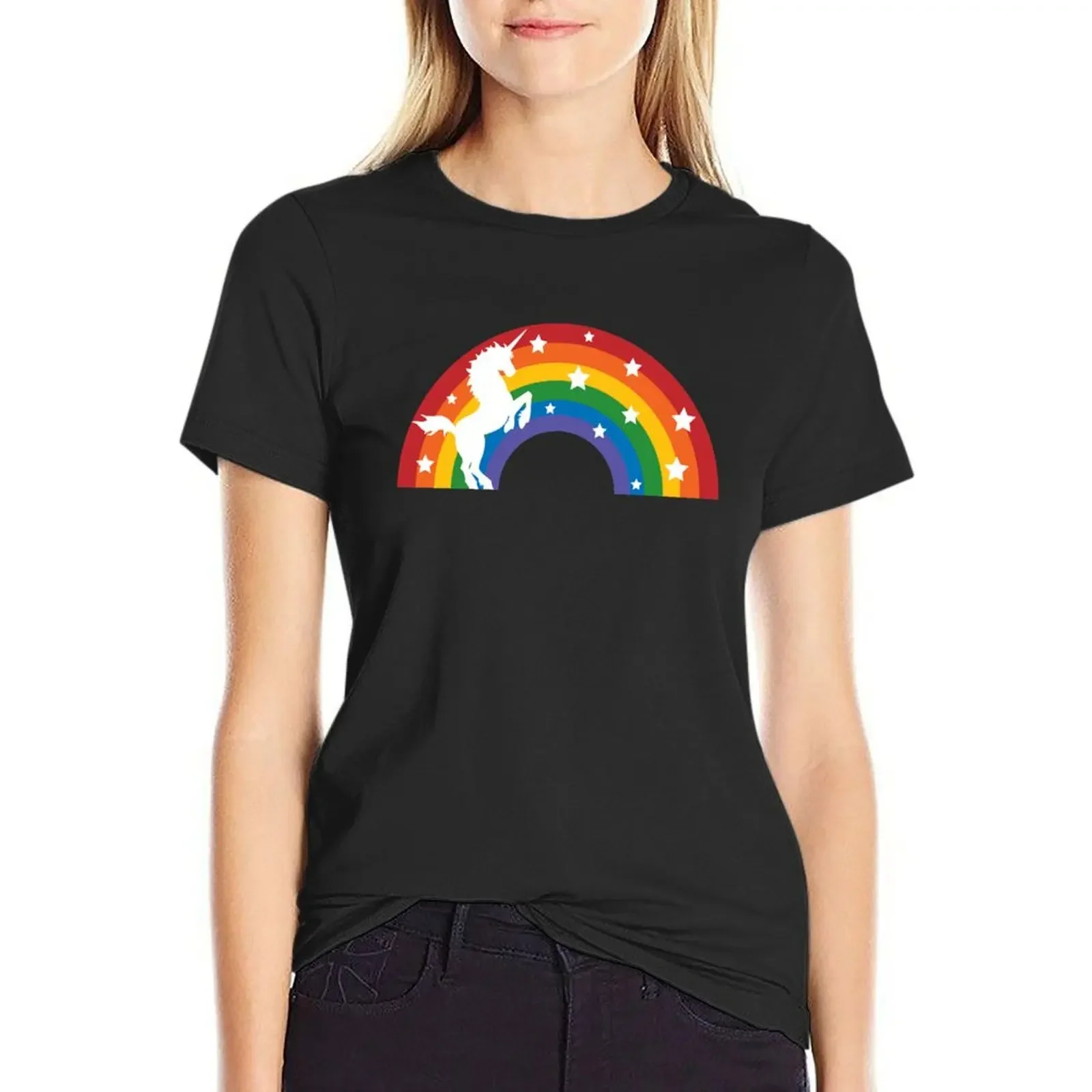 

Retro Unicorn and Rainbow T-Shirt korean fashion vintage clothes summer tops cute t-shirts for Women